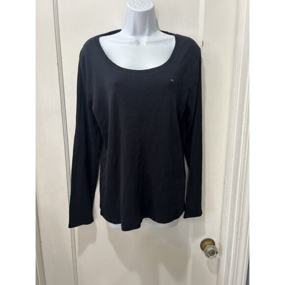 Tommy Hilfiger Women XL Black Scoopneck Popover Top